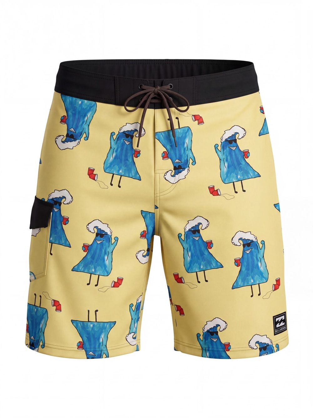 Billabong Board Shorts Yellow Blue Wave Party solo Cup Graphic Swim Trunks funny
